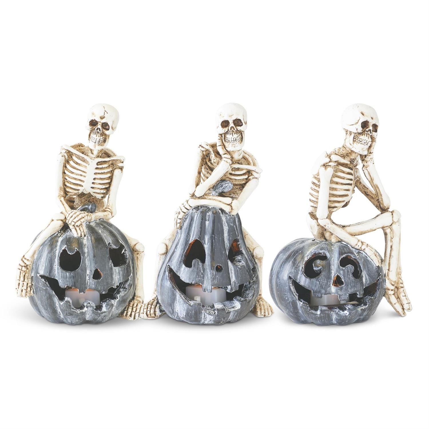 Skeletons On Gray Jack O Lanterns