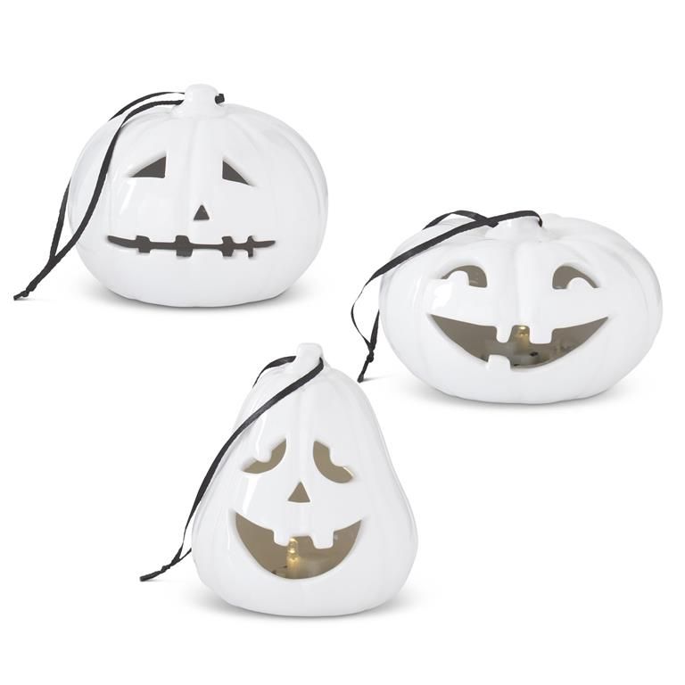 White Ceramic LED Jack O Lantern Ornament
