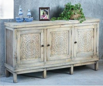 Hand Carved 3 Door Credenza Driftwood