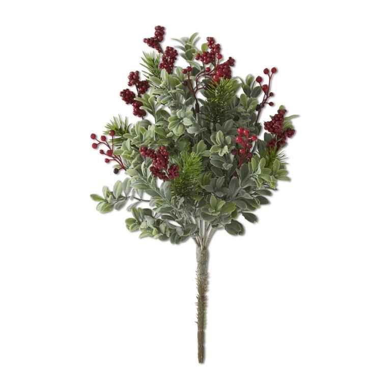 14 Inch Boxwood Pine And Red Berry Bush