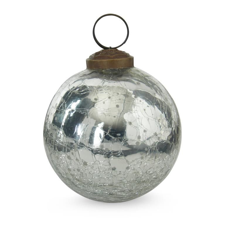 3 Inch Silver Crackled Glass Ornament