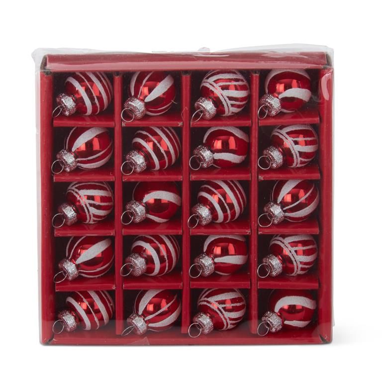 Box Of 20 One Inch Red And White Stripe Ornaments