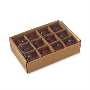 Box Of 12 Red Half White Ornaments