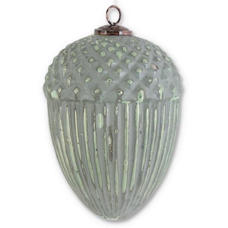 8.25 Inch Distressed Green Glass Acorn Ornament