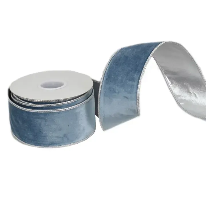 Blue Gray Velvet Ribbon