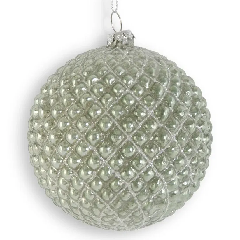 4 Inch Sage Green Glass Hobnail Ornament
