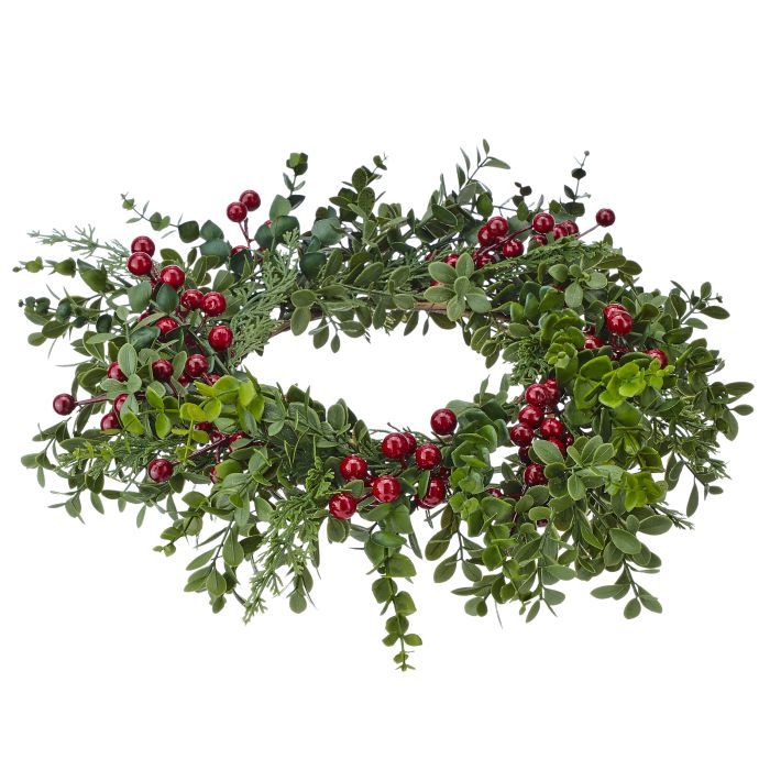 6.5 Inch (Inner Dia.) Eucalyptus/Pine With Berry Candle Ring 