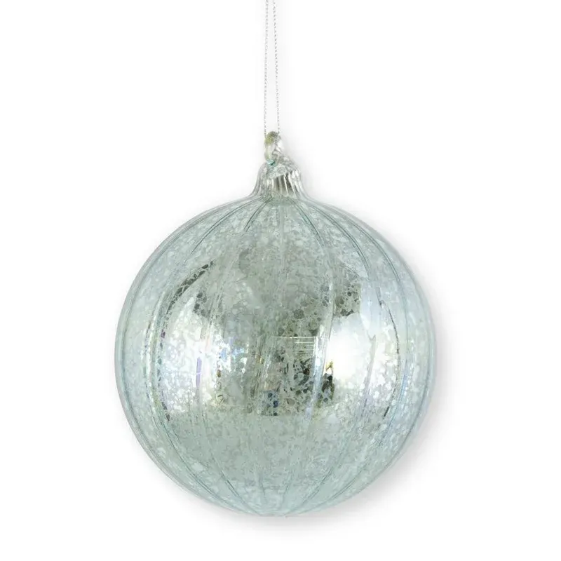 4.75 Inch Light Blue Ribbed Glass Ornament