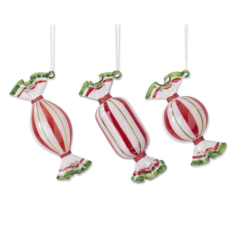Assorted Red And Green Glass Candy Ornaments
