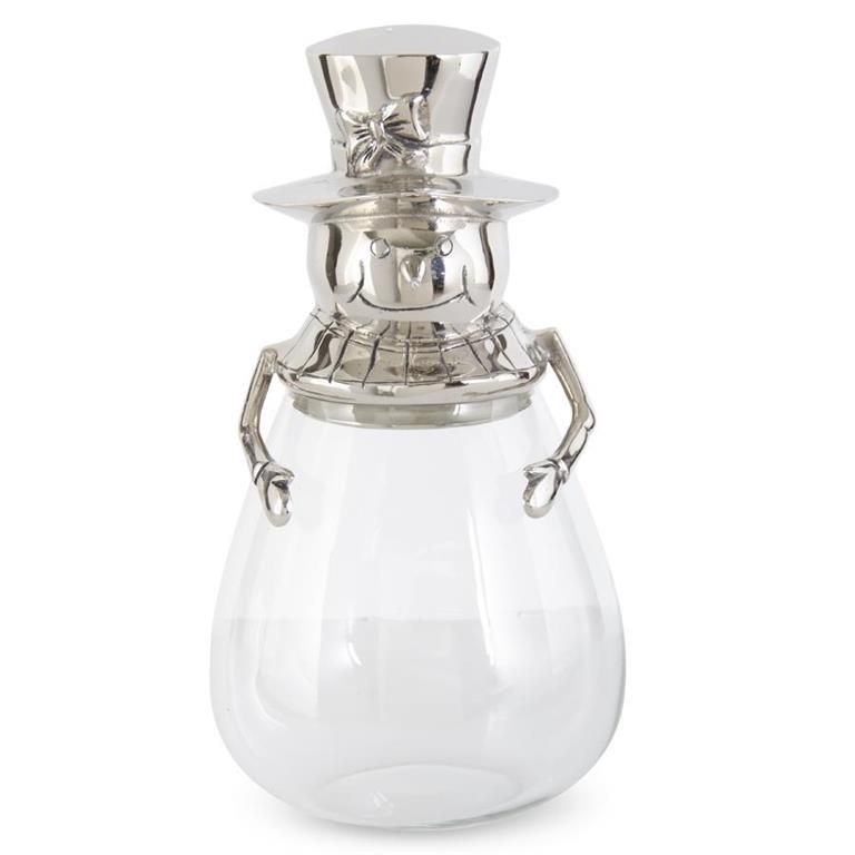 17 Inch Glass Snowman With Silver Top