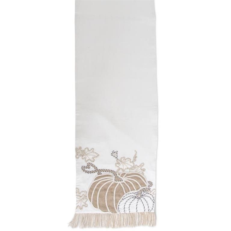 72 Inch White Pumpkin Embroidered Table Runner