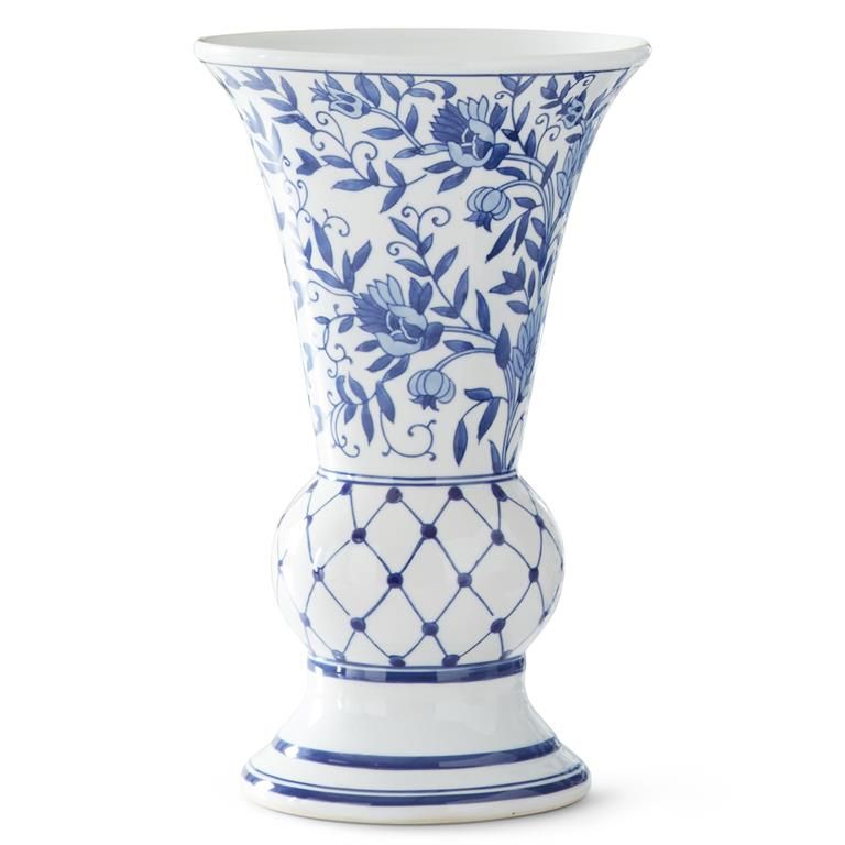 14 Inch Fluted Chinoiserie Vase