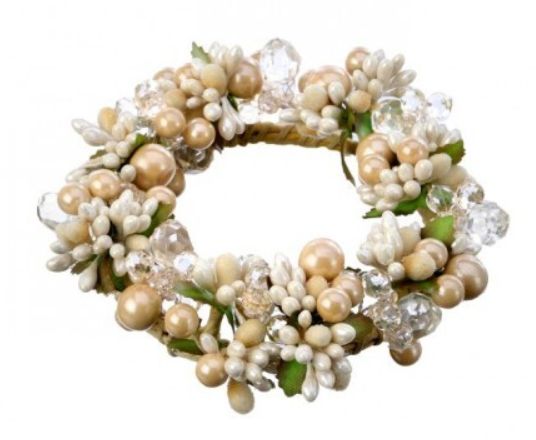 6 Inch Pearl Berry Jewel Candle Ring Champagne