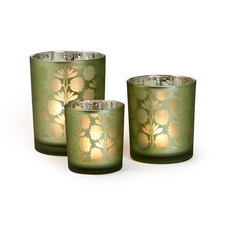 Palm Silhouette Candleholder Green
