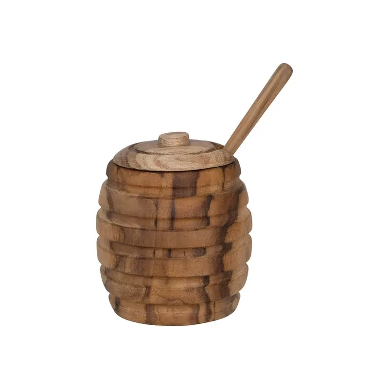 Teakwood Honey Jar w/Wood Honey Dipper