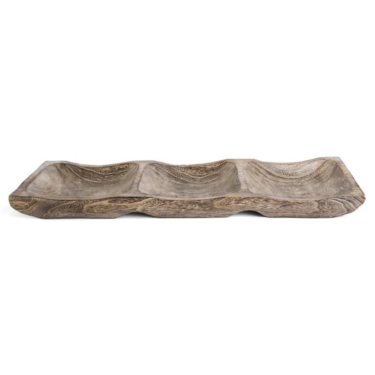 32.5 Inch Rectangular Wood Divided Tray
