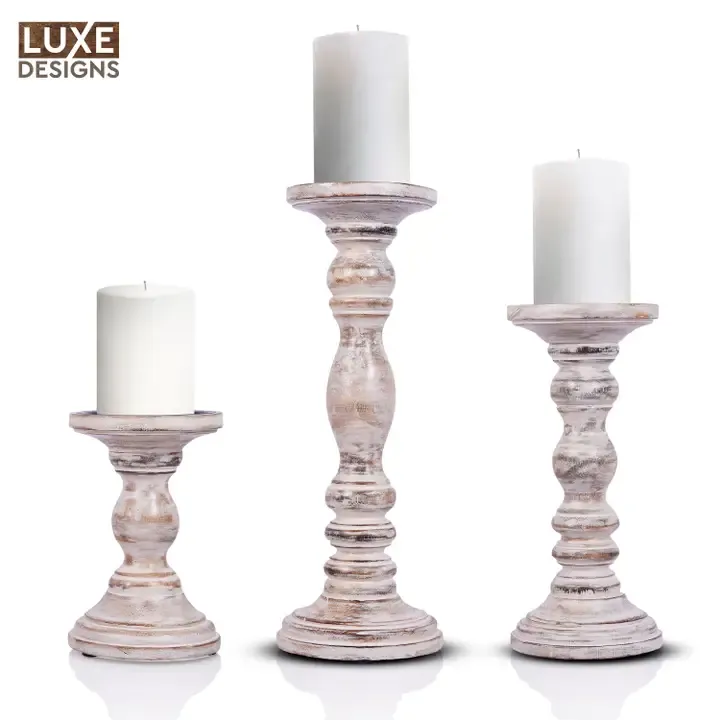 White Distressed Candle Holder