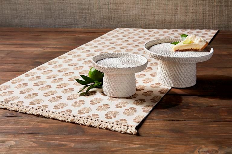 Woven Stoneware Pedestal Server