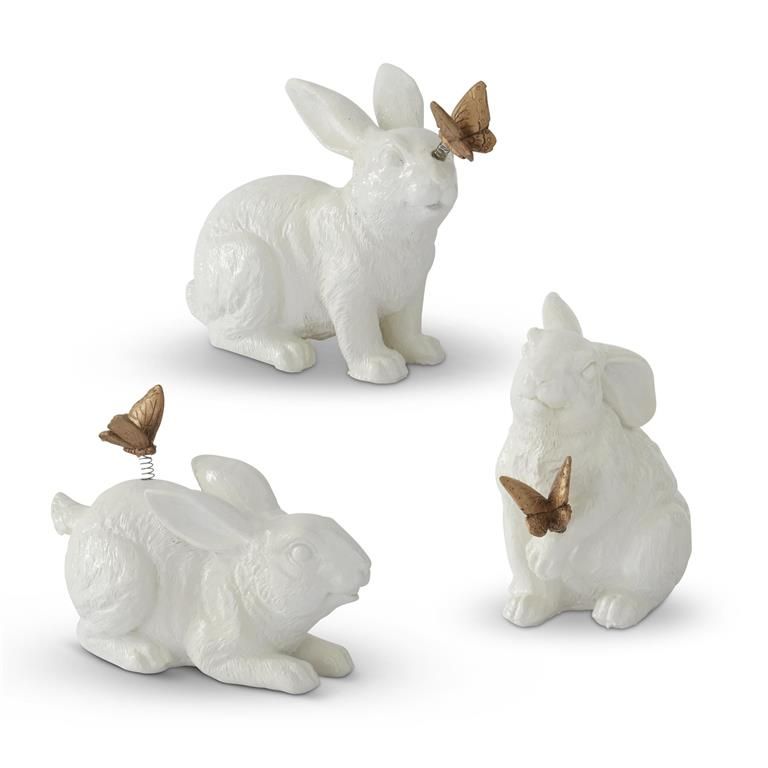 4.5 Inch White Rabbit With Gold Butterfly