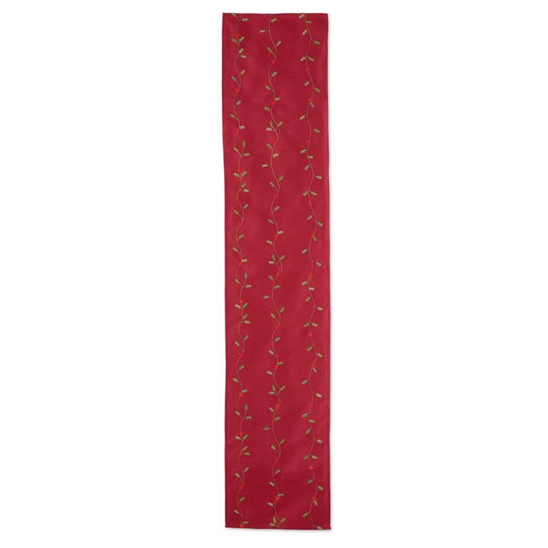 72 Inch Red Table Runner With Holly