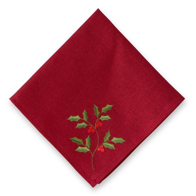 20 Inch Red Napkin With Holly