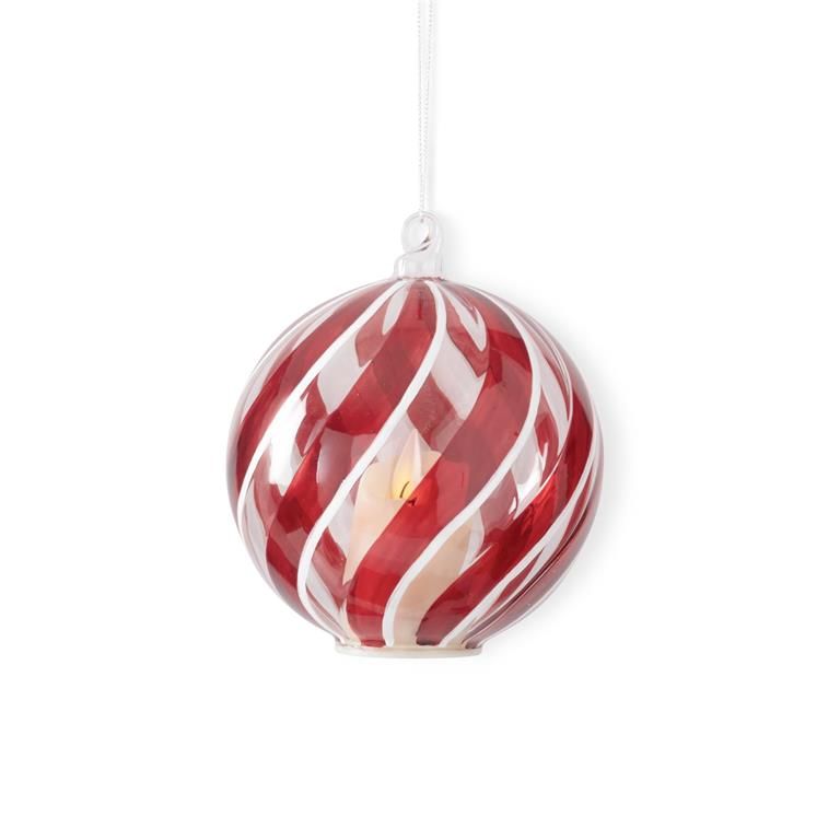 5.5 Inch Red White And Clear Glass Swirl Ornament