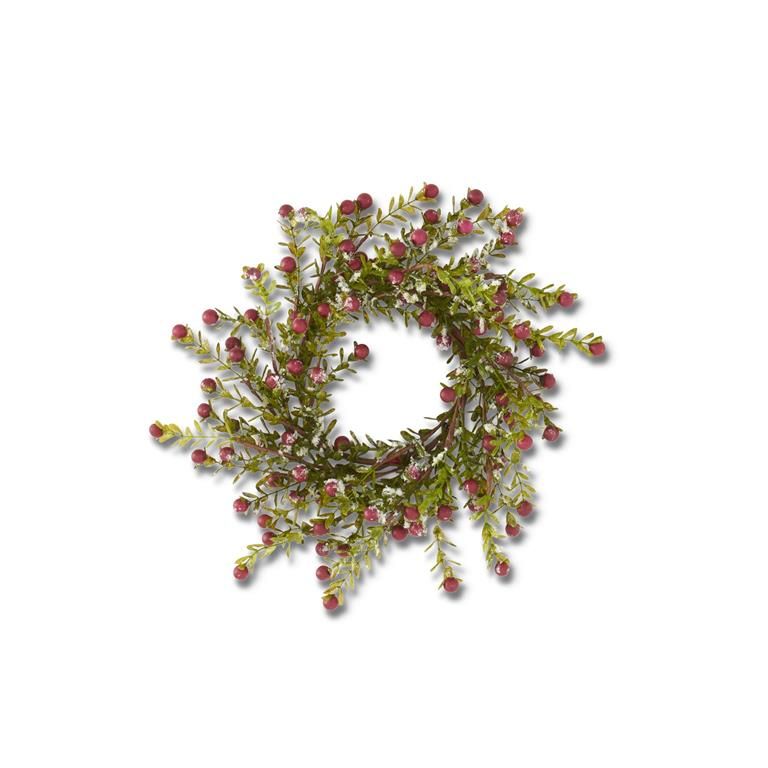 12.5 Inch Glittered Snowy Red Berry Leaf Candle Ring