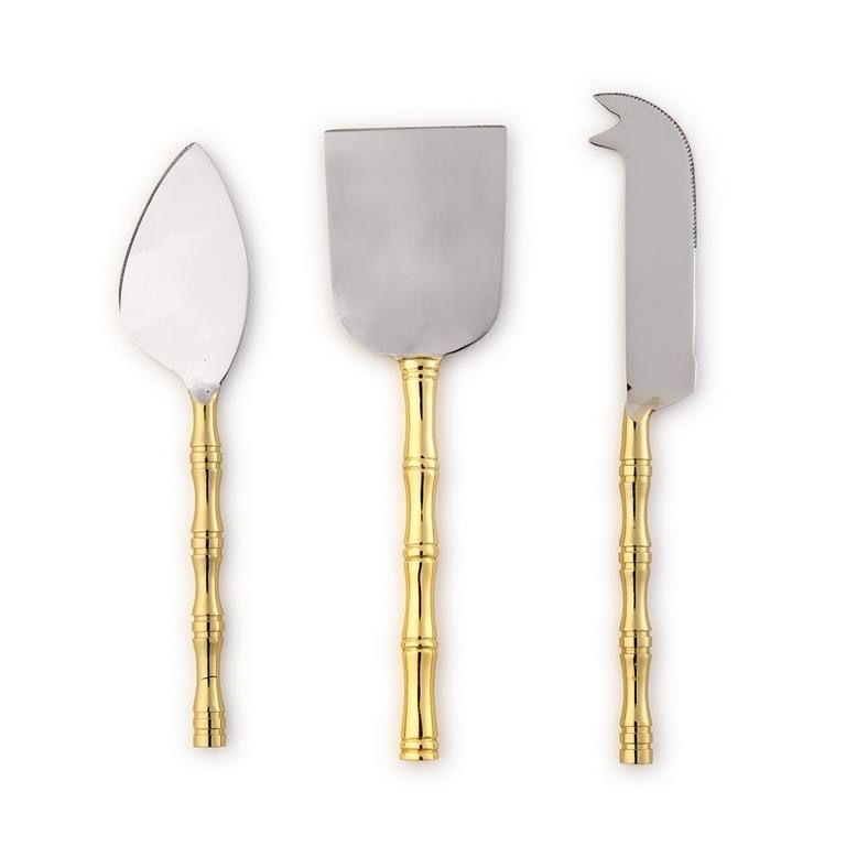 Gold Bamboo Cheese Knives In Box