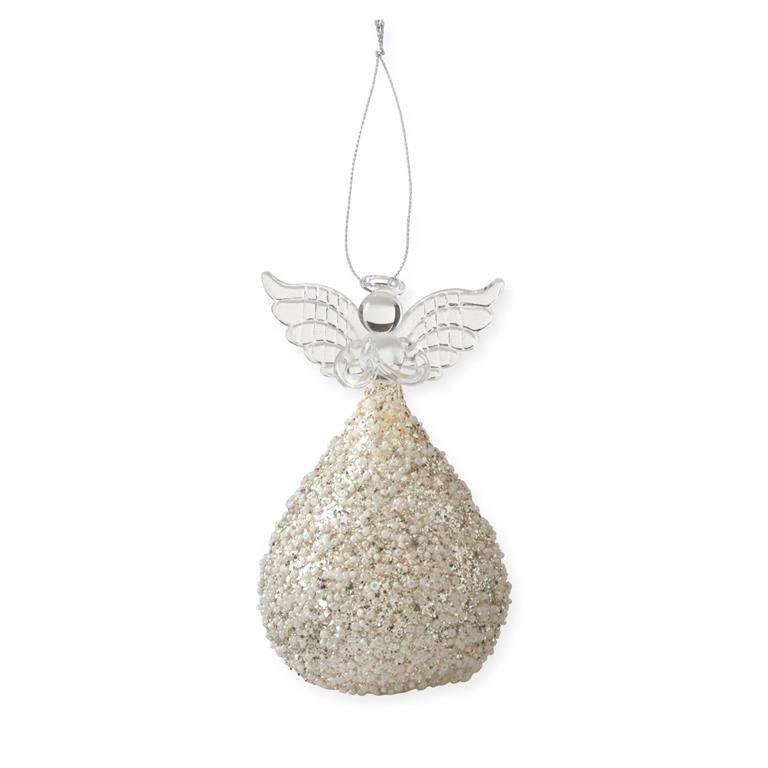 5 Inch Gold &amp; White Seed Bead LED Angel