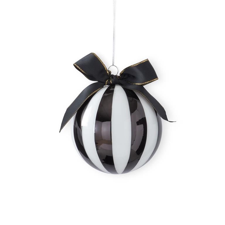 4.25 Inch Black And White Glass Round Ornament