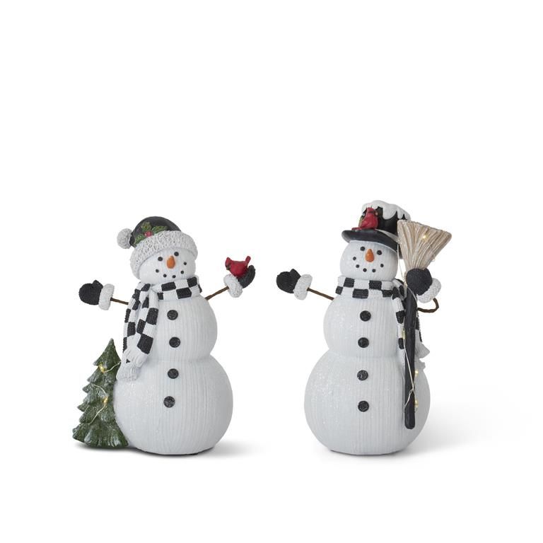 White Glittered LED Snowmen