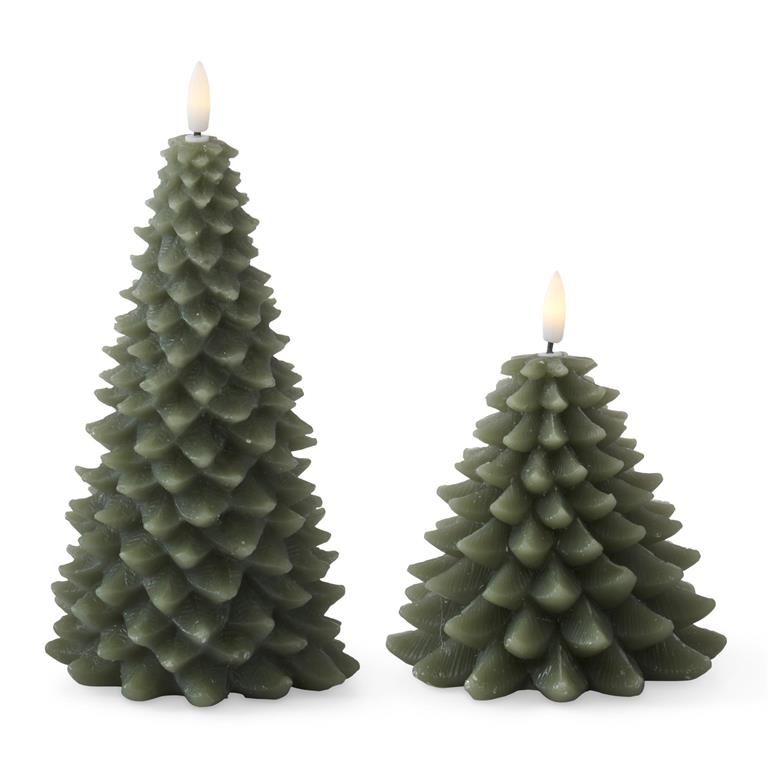 Green Wax Christmas Tree LED Candle