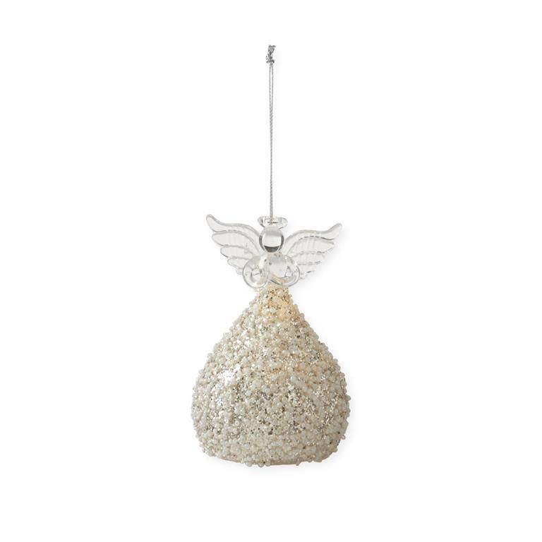 4.25 Inch Gold Glittered &amp; White Seed Bead LED Angel