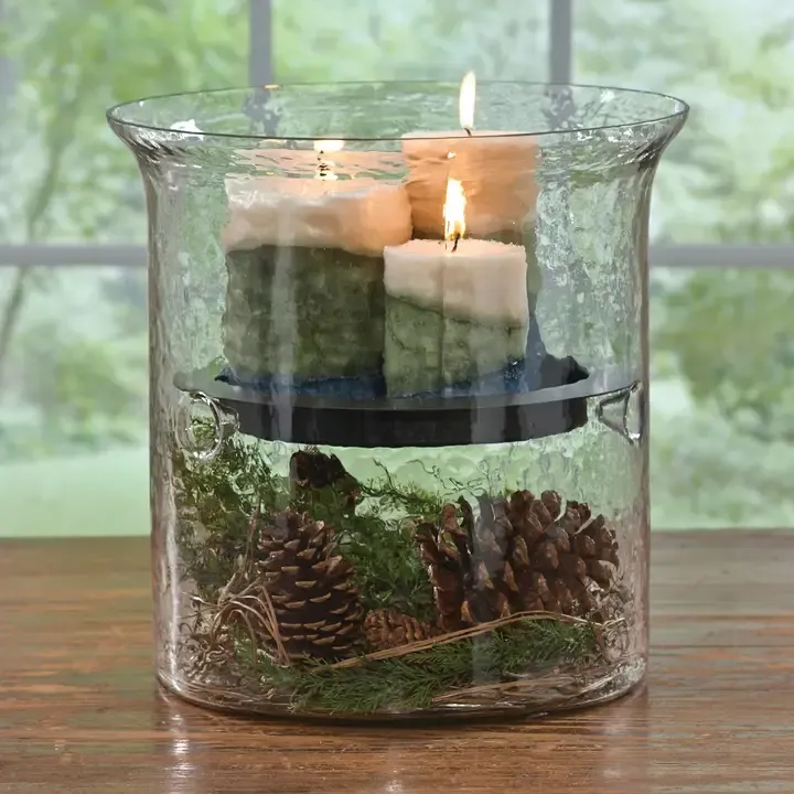 Hammered Glass Cylinder With Candle Pan