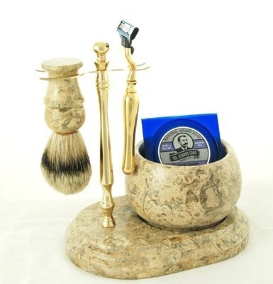 5pc. HAND CRAFTED MARBLE SHAVE SET in Fossil #250G