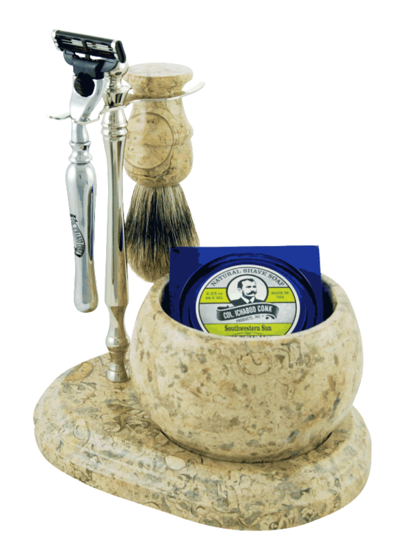 5pc HAND CRAFTED MARBLE SHAVE SET in Fossil #250C