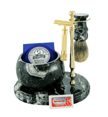 6pc. HAND CRAFTED MARBLE SHAVE SET in Black (Zebra) #251G-DE