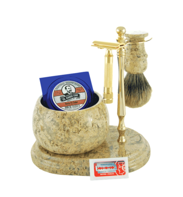 6pc. HAND CRAFTED MARBLE SHAVE SET in Fossil #250G-DE