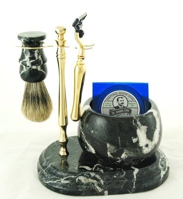 5pc. HAND CRAFTED MARBLE SHAVE SET in Black (Zebra) #251G