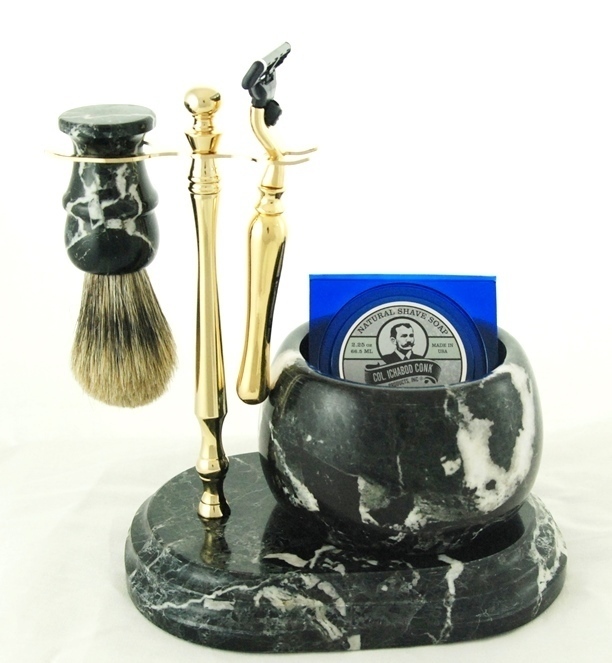 5pc. HAND CRAFTED MARBLE SHAVE SET  in Black (Zebra) #251G