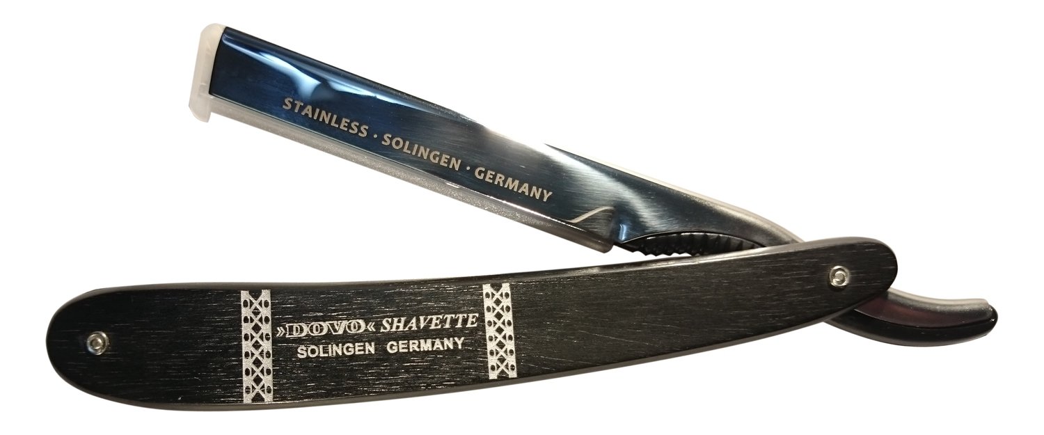 DOVO SHAVETTE STRAIGHT RAZOR STAINLESS TOP WITH EBONY HANDLE #1061