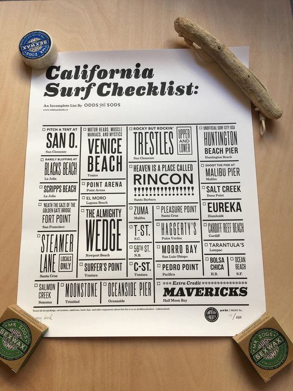ALMOND PRINT CALIFORNIA SURF CHECK LIST
