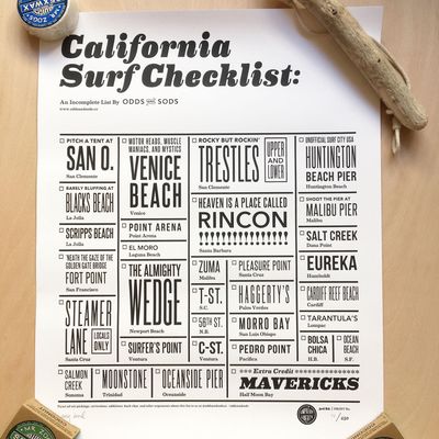 ALMOND PRINT CALIFORNIA SURF CHECK LIST