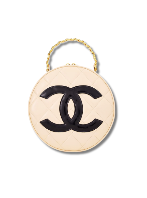 Pre-Loved CHANEL Beige Quilted Patent Leather Round CC Bag