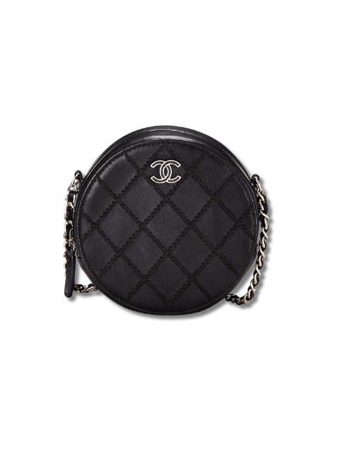 Pre-Loved CHANEL Black Lambskin Round Classic Chain Clutch