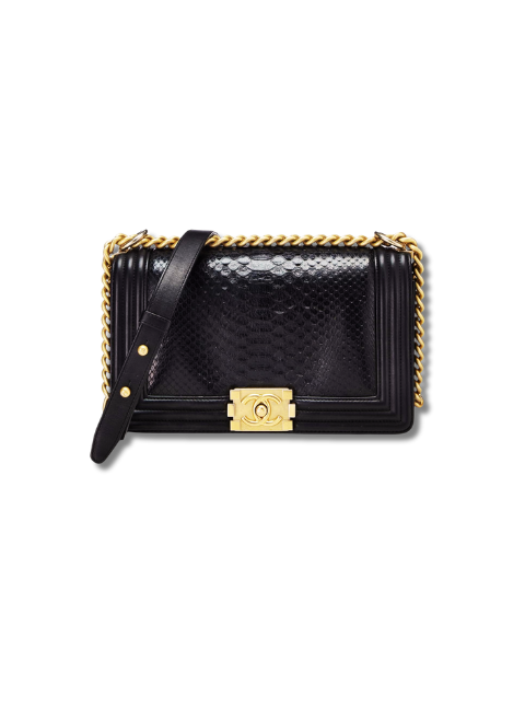 Pre-Loved CHANEL Black Python Boy Bag Medium, Black