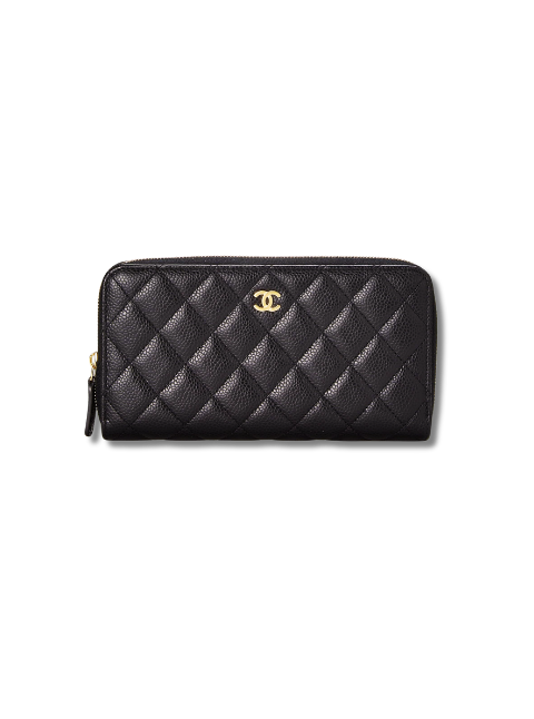 Pre-Loved CHANEL Black Quilted Caviar Zip Around Wallet