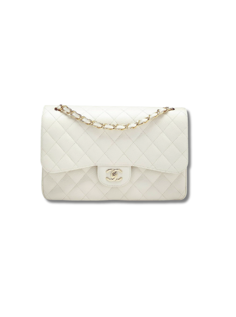 Pre-Loved CHANEL White Quilted Caviar New Classic Flap Jumbo