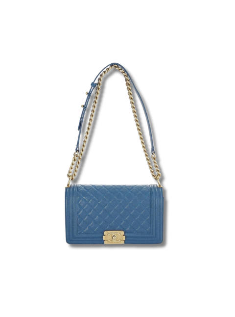 Pre-Loved CHANEL Blue Quilted Caviar Boy Bag Medium