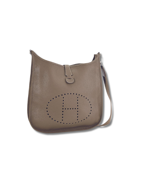 Pre-Loved HERMÈS Taupe Grey Clemence Evelyne III GM
